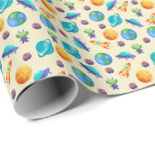 Ruimteverkenners op Bord Yellow Cadeaupapier (Rol Hoek)