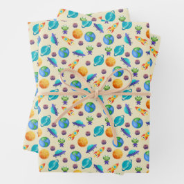 Ruimteverkenners op Bord Yellow Inpakpapier Vel