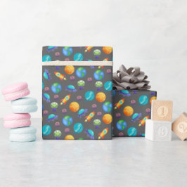 Ruimteverkenners op Dark Grey Cadeaupapier