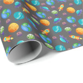 Ruimteverkenners op Dark Grey Cadeaupapier (Rol Hoek)