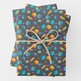 Ruimteverkenners op Dark Grey Inpakpapier Vel