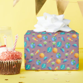 Ruimteverkenners op Dark Grey-Pink Cadeaupapier