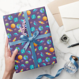 Ruimteverkenners op Dark Paarse Cadeaupapier