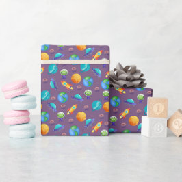 Ruimteverkenners op grijsachtig Paarse Cadeaupapier