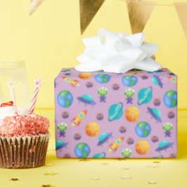 Ruimteverkenners op Lavender Paarse Cadeaupapier