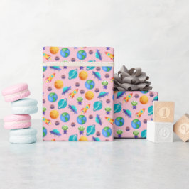 Ruimteverkenners op Light Pink Cadeaupapier