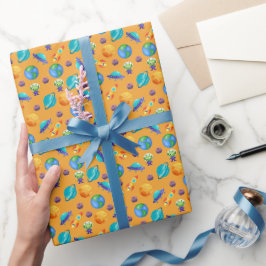 Ruimteverkenners op Merigold Sinaasappel Cadeaupapier