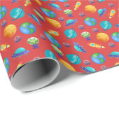 Ruimteverkenners op rood cadeaupapier (Rol Hoek)