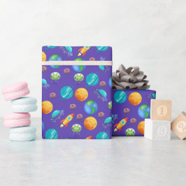 Ruimteverkenners op Royal Blue Cadeaupapier
