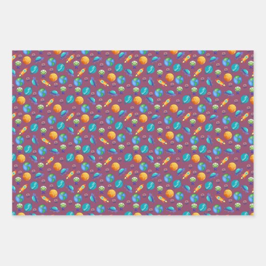 Ruimteverkenners op Ruby Paarse Inpakpapier Vel (Voorkant)