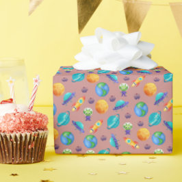 Ruimteverkenners op Ruddy Pink Cadeaupapier