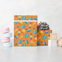 Ruimteverkenners op Sinaasappel Cadeaupapier