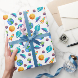 Ruimteverkenners op wit cadeaupapier