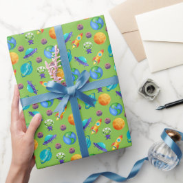 Ruimteverkenners op Yellowish Green Cadeaupapier