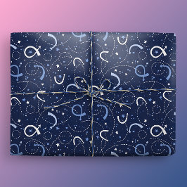 Ruimteverkenning Papercut Collage Donkerblauw Cadeaupapier