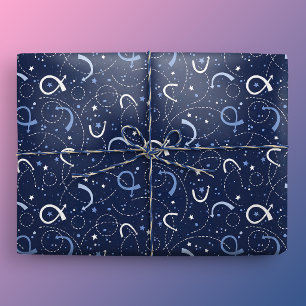 Ruimteverkenning Papercut Collage Donkerblauw Cadeaupapier