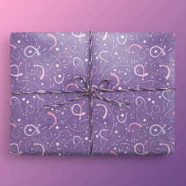 Ruimteverkenning Papercut Collage Paars Cadeaupapier