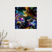 Ruimteverneveling met planeten en sterren poster (Keuken)