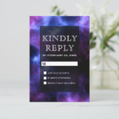 Ruimteverneveling Paars Galaxy RSVP Kaartje (Staand voorkant)
