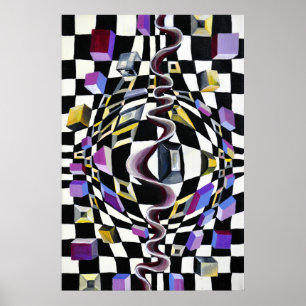 Ruimtevervorming met zichtverlichting poster