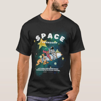 Ruimtevriendschap: astronaut en buitenaards wezen  t-shirt