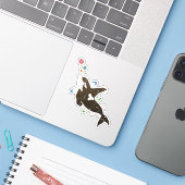 Ruimtewalvis Sticker (Laptop met iPhone)