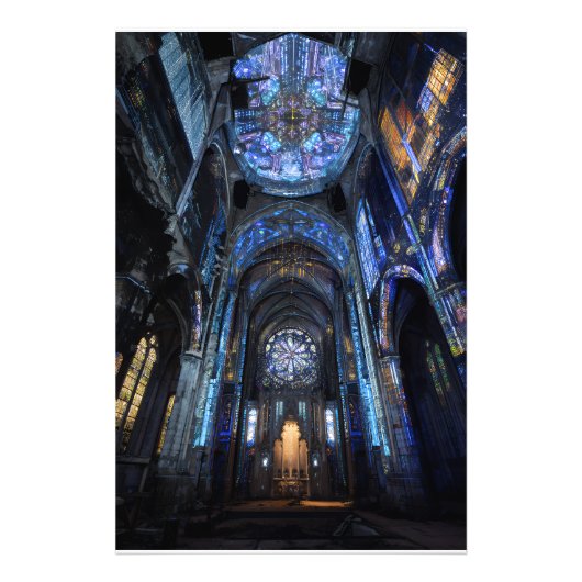 Ruined Cathedral Stained Glass Projection Glow Foto Afdruk (Voorkant)