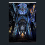 Ruined Cathedral Stained Glass Projection Glow Perfect Poster<br><div class="desc">An abandoned gothic cathedral interior is dramatically illuminated by projected stained-glass light pouring from a massive rose window high above. Intense beams of sapphire blue, emerald green, ruby red, amethyst purple, and golden yellow cascade across crumbling arches, shattered stone, and the central altar, transforming decay into transcendent beauty. The interplay...</div>