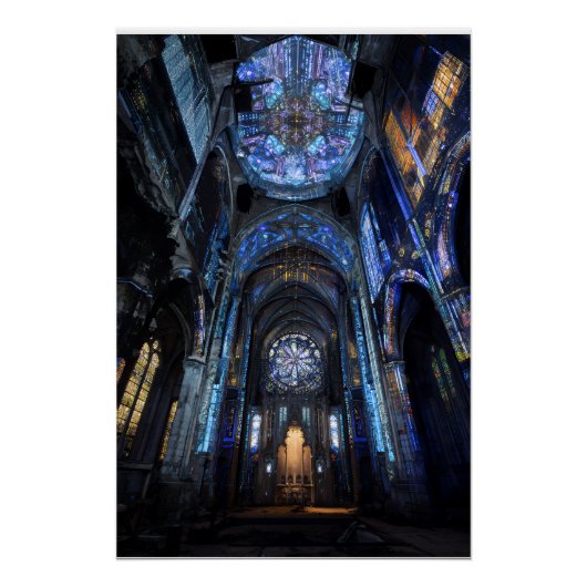 Ruined Cathedral Stained Glass Projection Glow Perfect Poster (Voorkant)