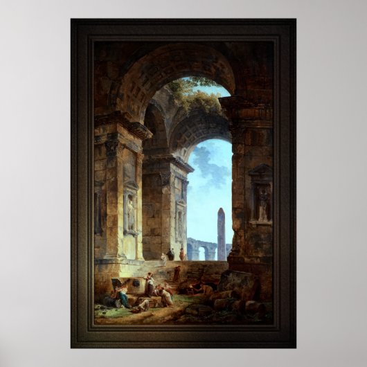 Ruinen met een obelisk op afstand poster (Voorkant)