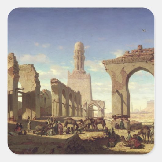 Ruïnes van de moskee van de Caliph El Haken Vierkante Sticker (Voorkant)