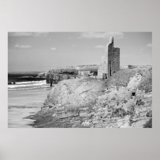 ruïnes van het zwarte en witte ballybunion poster