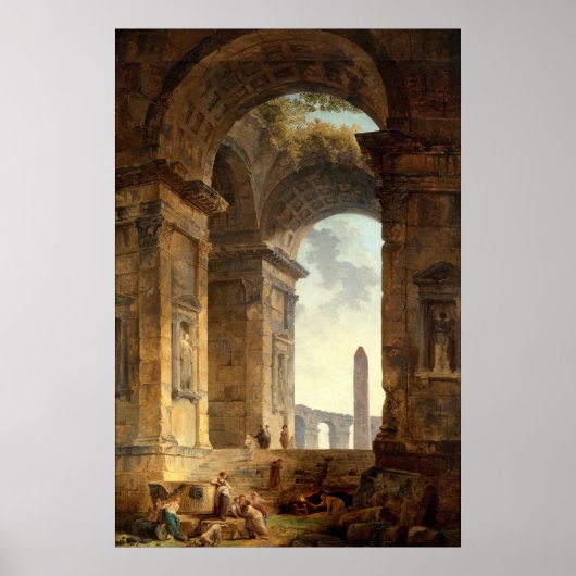 Ruins met een obelisk van Robert Hubert Poster (Voorkant)