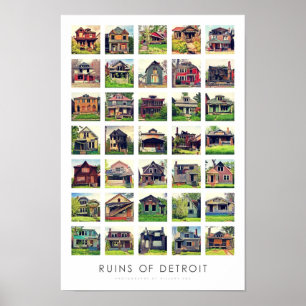 Ruins van Detroit Poster - Verlaten huizen