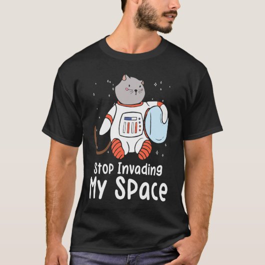 Ruisende kat astronaut kat ruimteschip t-shirt (Voorkant)