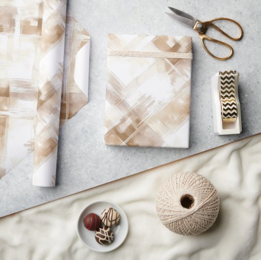 Ruit Strepen Verjaardag Crème Bruin Cadeaupapier (Crafts)