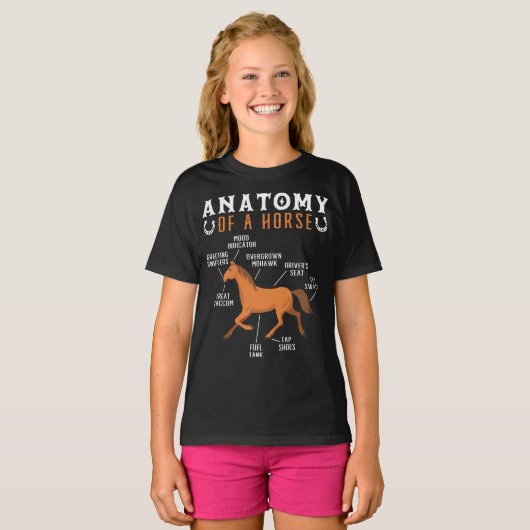 Ruitanatomie van een paardenloop t-shirt (Voorkant volledig)