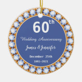 Ruitdiamant 60th Wedding Jubileum - Aangepaste nam Keramisch Ornament (Voorkant)