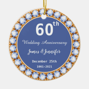 Ruitdiamant 60th Wedding Jubileum - Aangepaste nam Keramisch Ornament