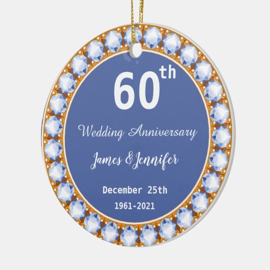 Ruitdiamant 60th Wedding Jubileum - Aangepaste nam Keramisch Ornament (Links)