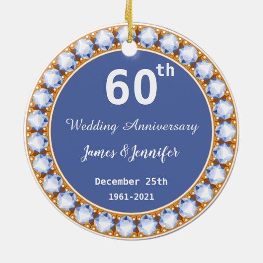 Ruitdiamant 60th Wedding Jubileum - Aangepaste nam Keramisch Ornament (Achterkant)