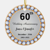 Ruitdiamant 60th Wedding Jubileum - Aangepaste nam Keramisch Ornament (Voorkant)