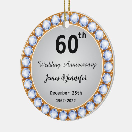 Ruitdiamant 60th Wedding Jubileum - Aangepaste nam Keramisch Ornament (Links)