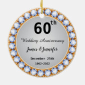 Ruitdiamant 60th Wedding Jubileum - Aangepaste nam Keramisch Ornament (Achterkant)
