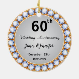 Ruitdiamant 60th Wedding Jubileum - Aangepaste nam Keramisch Ornament