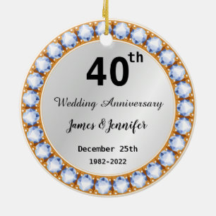 Ruitdiamant Jubileum 40th Wedding - Aangepaste nam Keramisch Ornament