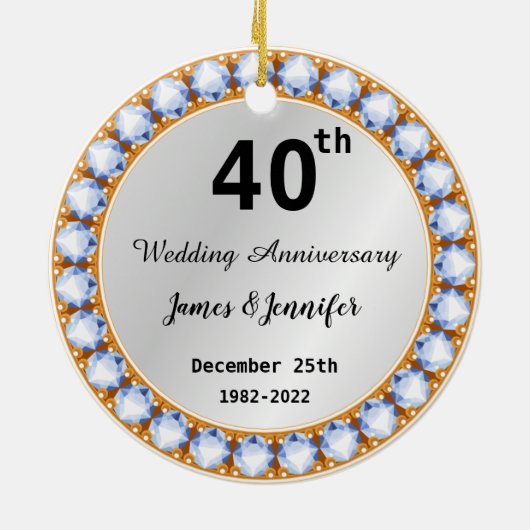 Ruitdiamant Jubileum 40th Wedding - Aangepaste nam Keramisch Ornament (Achterkant)