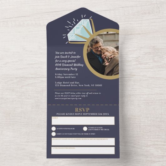Ruitdiamanten ring van het 60e trouwfeest  all in one uitnodiging (Binnen)