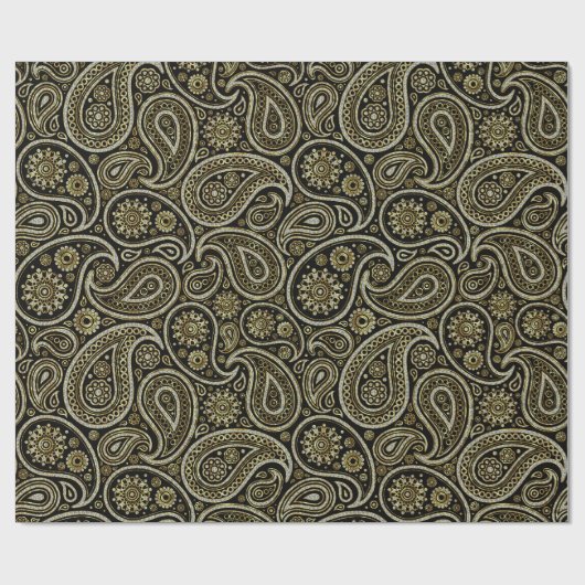 Ruiten en Gold Print Paisley Pattern op Black Cadeaupapier (Vlak)