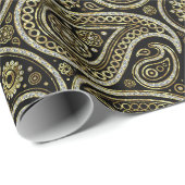 Ruiten en Gold Print Paisley Pattern op Black Cadeaupapier (Rol Hoek)